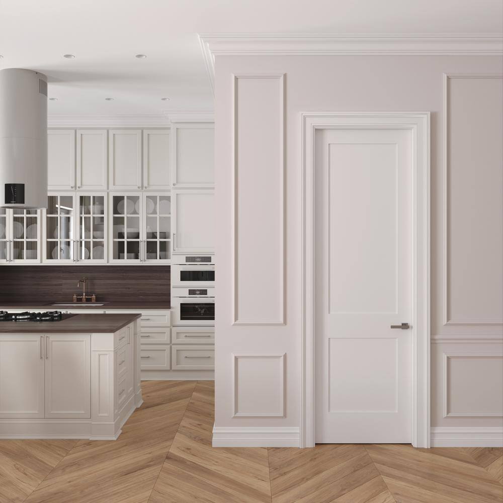 None 32 in. x 96 in. Right-Handed Solid Core Primed White Composite Single Prehung Interior Door Antique Nickel Hinges
