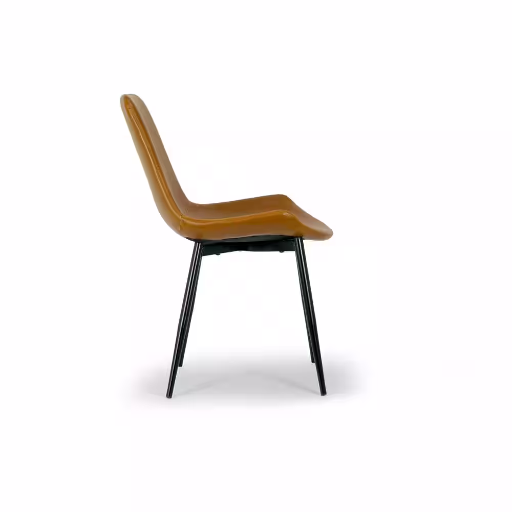 Glamour Home Set of 2 Alary Caramel Brown Faux Leather Side Chair Modern Dining Chair with Black Iron Legs