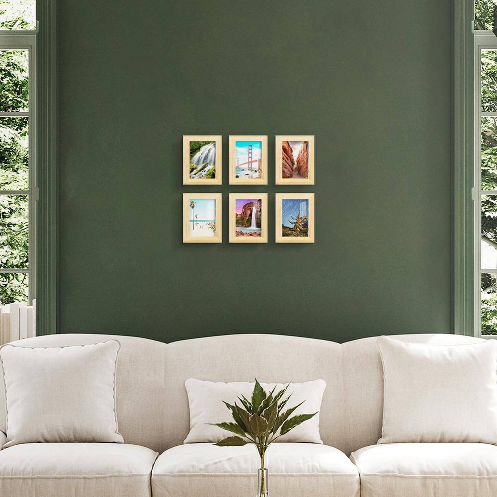 None Woodgrain 3.5 in. x 5 in. Natural Wood Picture Frame (Set of 6)