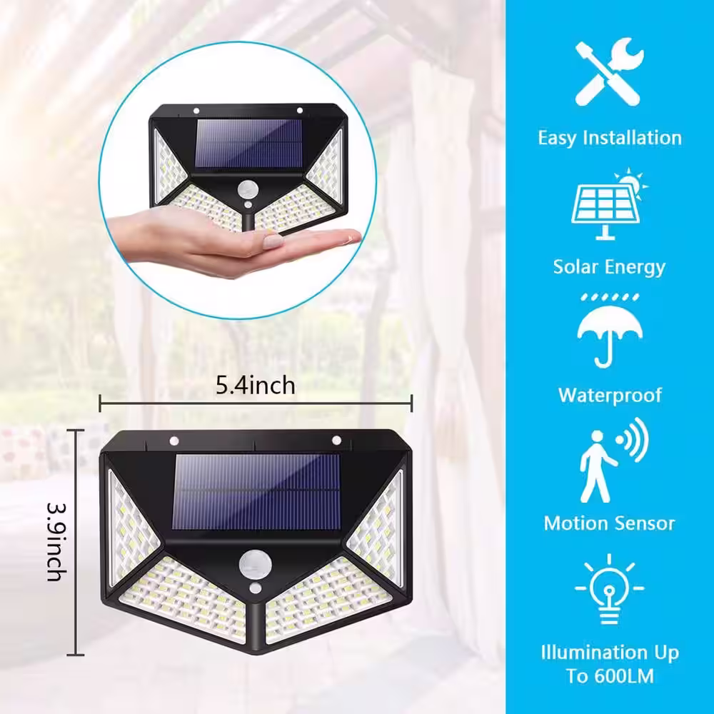 SOWAZ Upgraded 3.7-Watt 270-Degree Black Motion Activated Outdoor Integrated 100 LED Thin Wall Security Light (2-Pack)