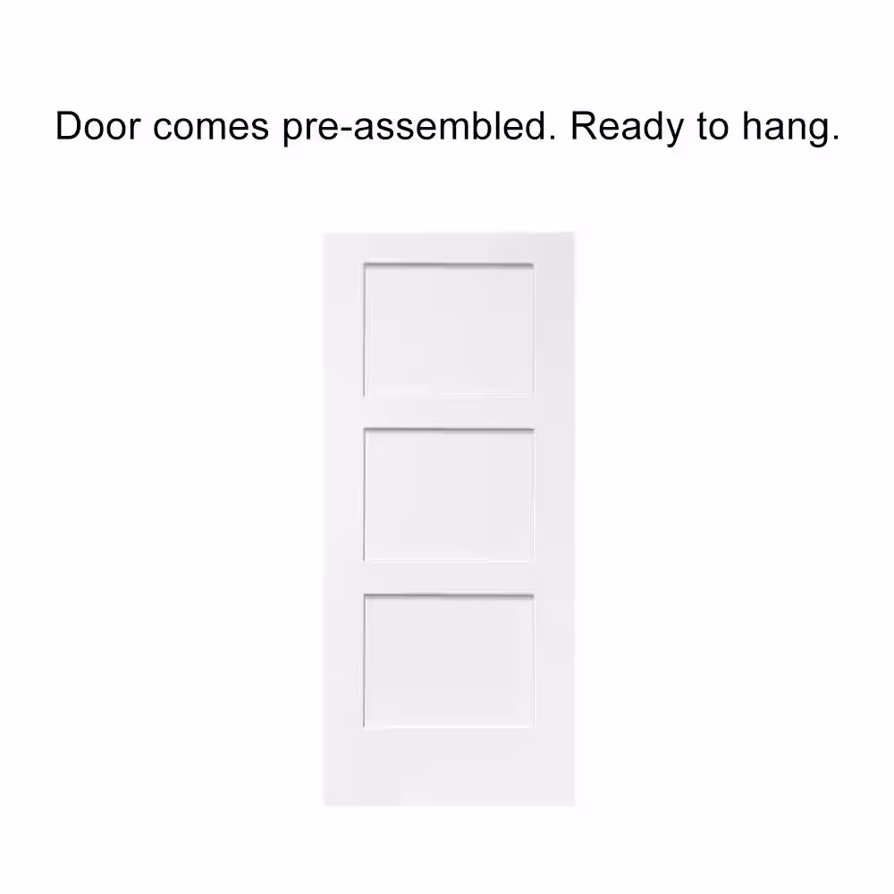 CALHOME 36 in. x 80 in. 3-Panel White Primed Composite MDF Equal Style Hollow Core Interior Door Slab For Pocket Door
