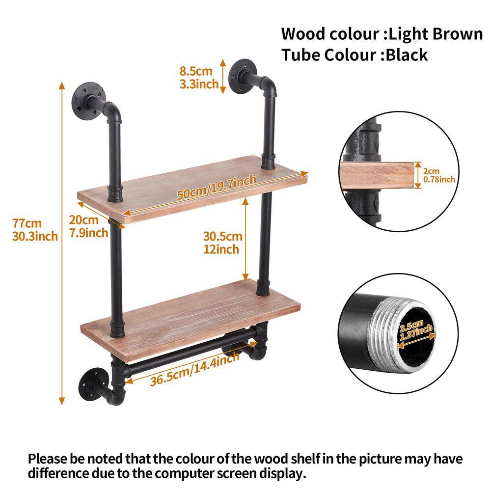 None Industrial Pipe Shelving Farmhouse Bathroom Shelves with Towel Bar Towel Rack Over Rustic Wall Wood Shelves 19.7 in.