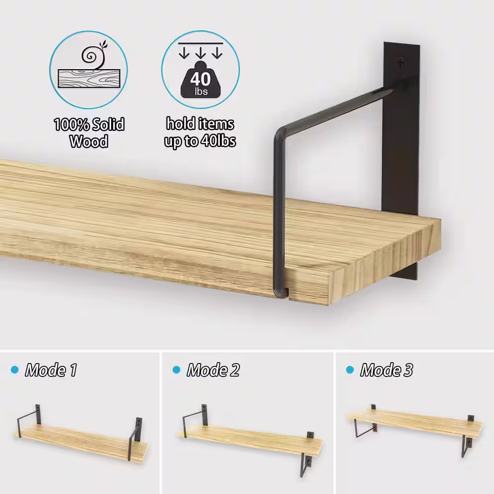 None 23 in. W x 6 in. D Wooden Floating Decorative Wall Shelf (Set of 3)