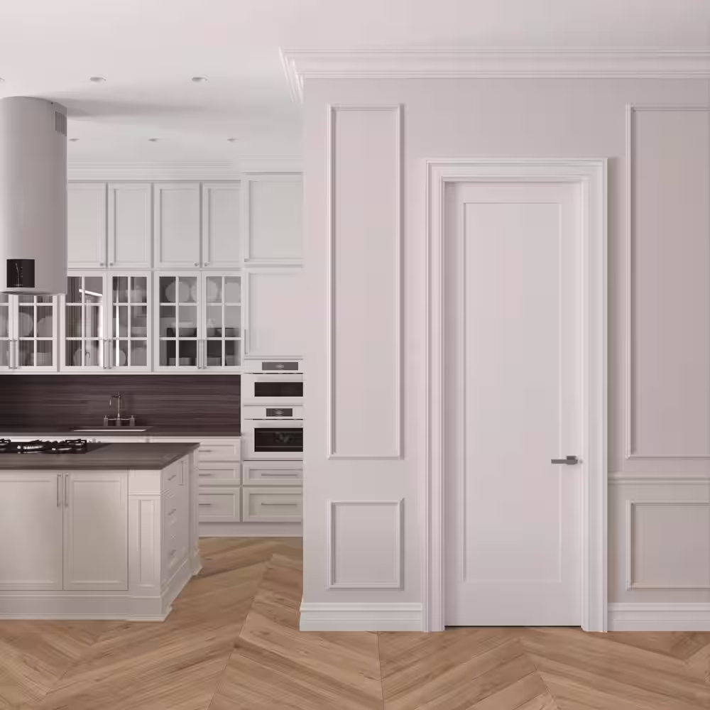 RESO 22 In. x 96 In.Left-Handed Solid Core Primed White Composite Single Pre-hung Interior Door Polished Nickel Hinges