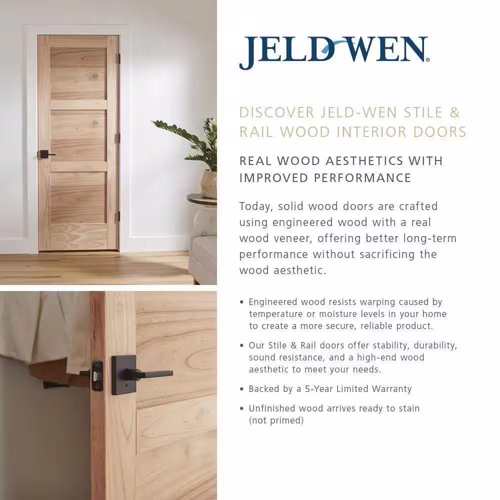 JELD-WEN 36 in. x 80 in. Pine Unfinished Left Handed 6-Panel Wood Single Prehung Interior Door