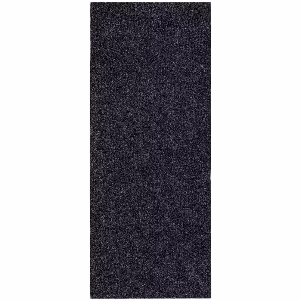 Sweet Home Stores Ribbed Waterproof Non-Slip Rubber Back Solid Runner Rug 2 ft. W x 26 ft. L Black Polyester Garage Flooring