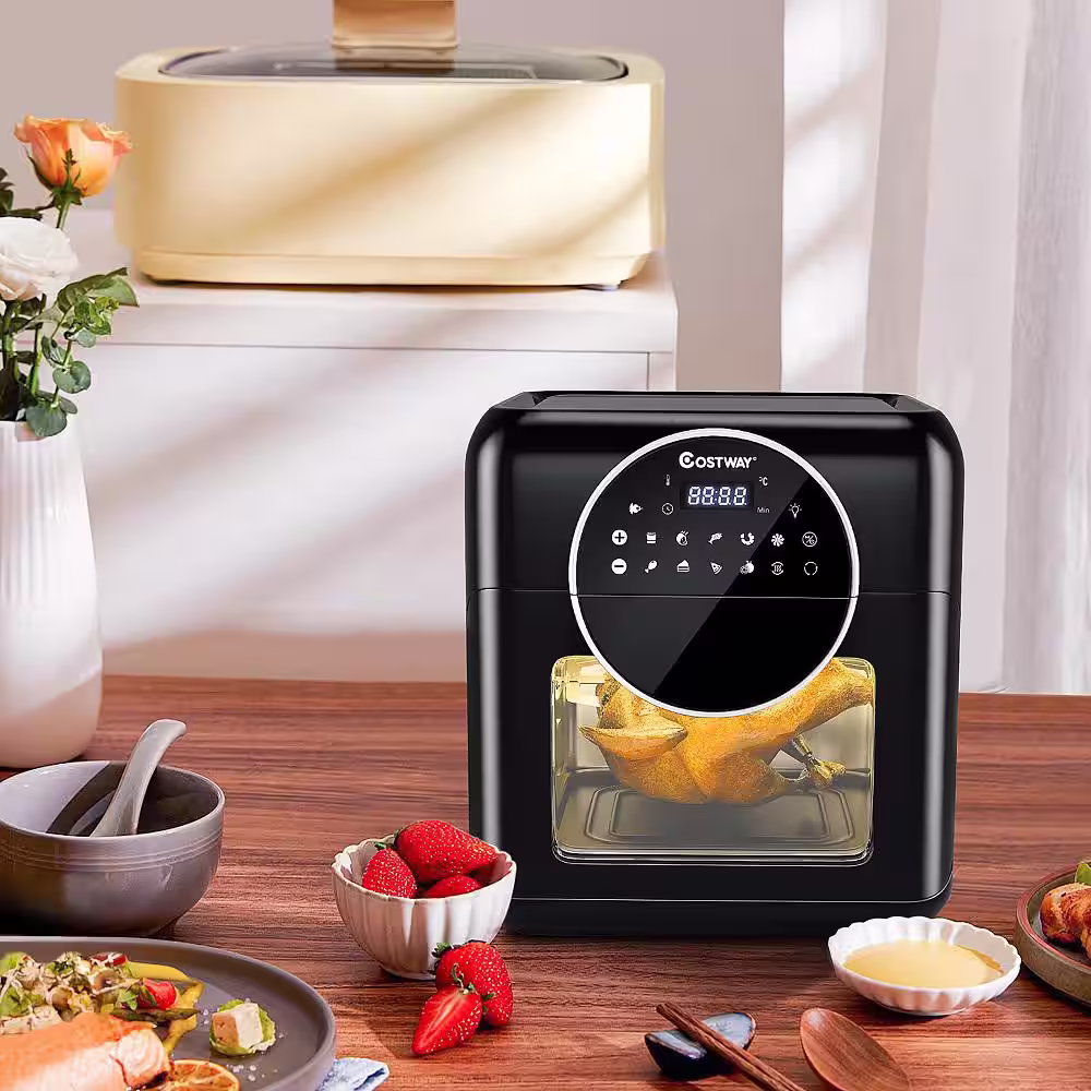 Costway 10.6 qt. Black 8-in-1 Air Fryer with Rotisserie Digital Toaster Oven