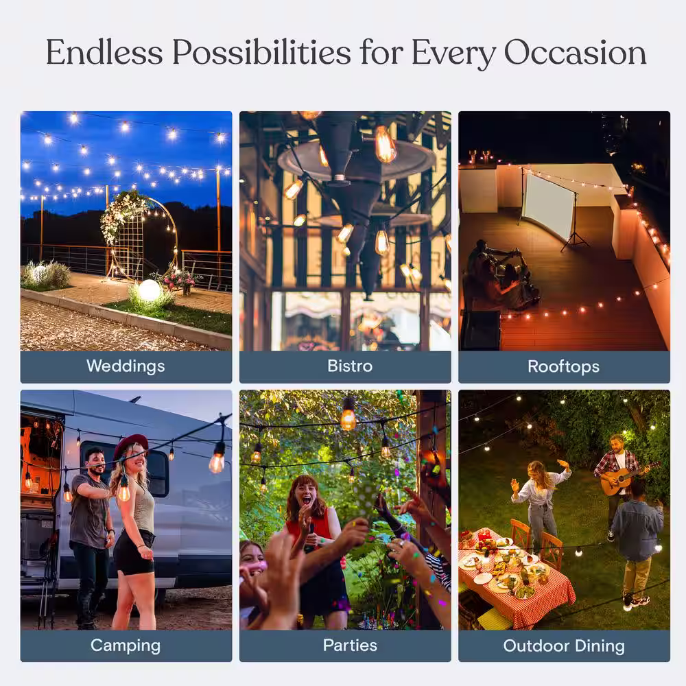 Brightech Ambience Pro 12-Light 27 ft. Outdoor Solar 2W 2700k LED S14 Hanging Edison Bulb String-Light