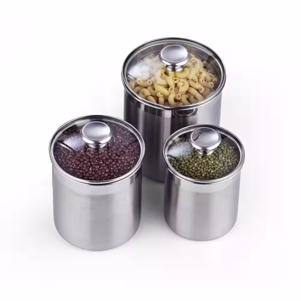Cooks Standard 3-Piece Stainless Steel Airtight Glass lid Food Jar Storage Canister Set