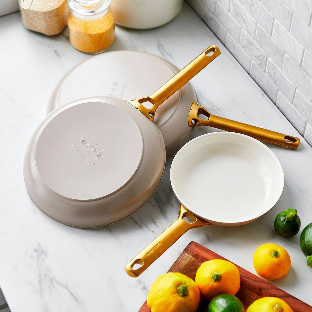 GreenPan Reserve 3-Piece, 8 in., 10 in. and 12 in. Frypan Set in Taupe