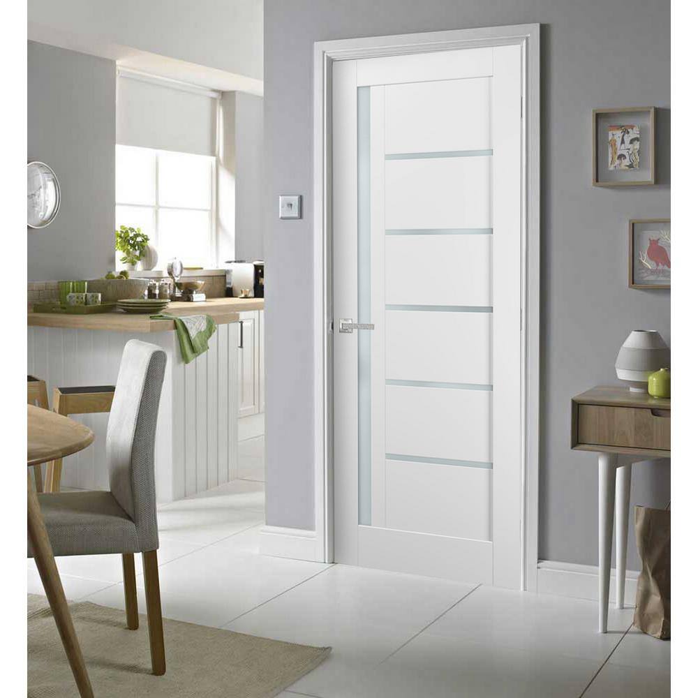 Sartodoors 36 in. x 80 in. Universal Frosted MDF White Finished Pine Wood Interior Door Slab with Hardware with Hardware