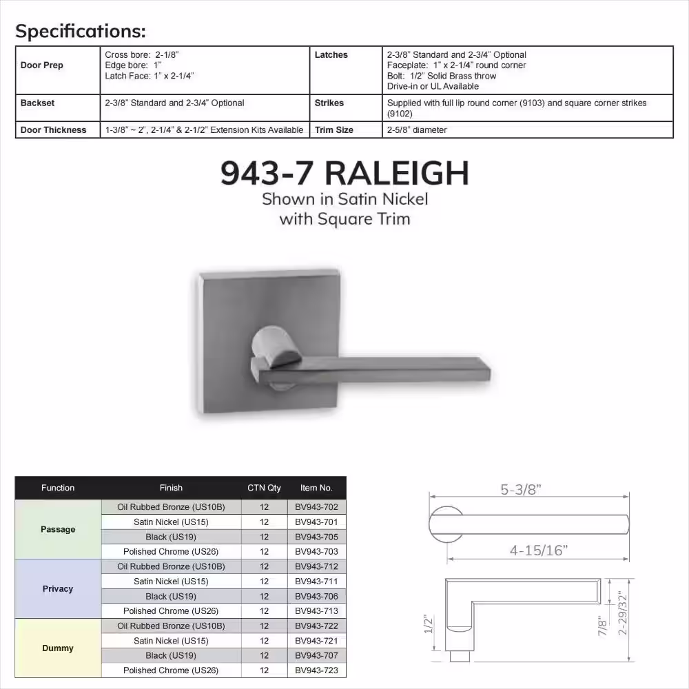 None 943-7 Black Dummy Door Lever