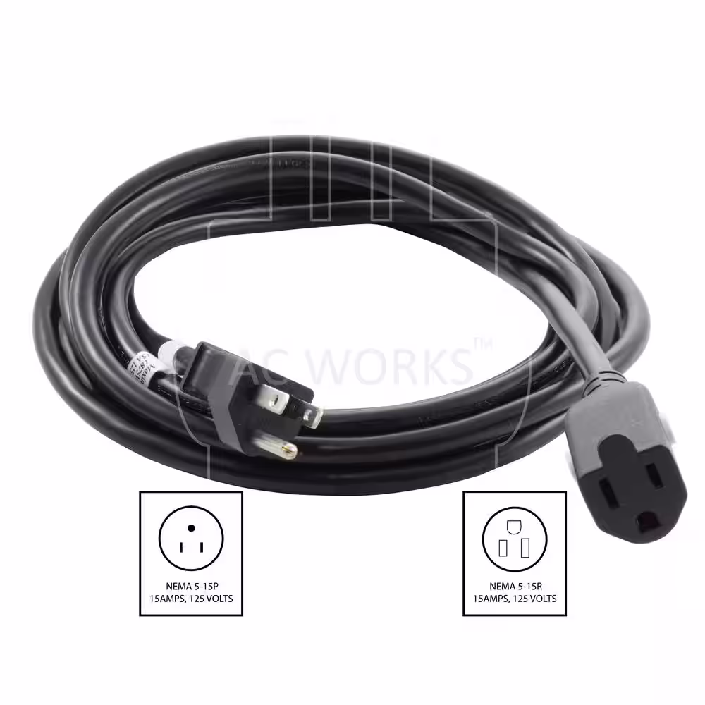 AC WORKS 20 ft. Household 3-Prong, 14 Gauge, 15 Amp Extension Cord with Locking Female Connector