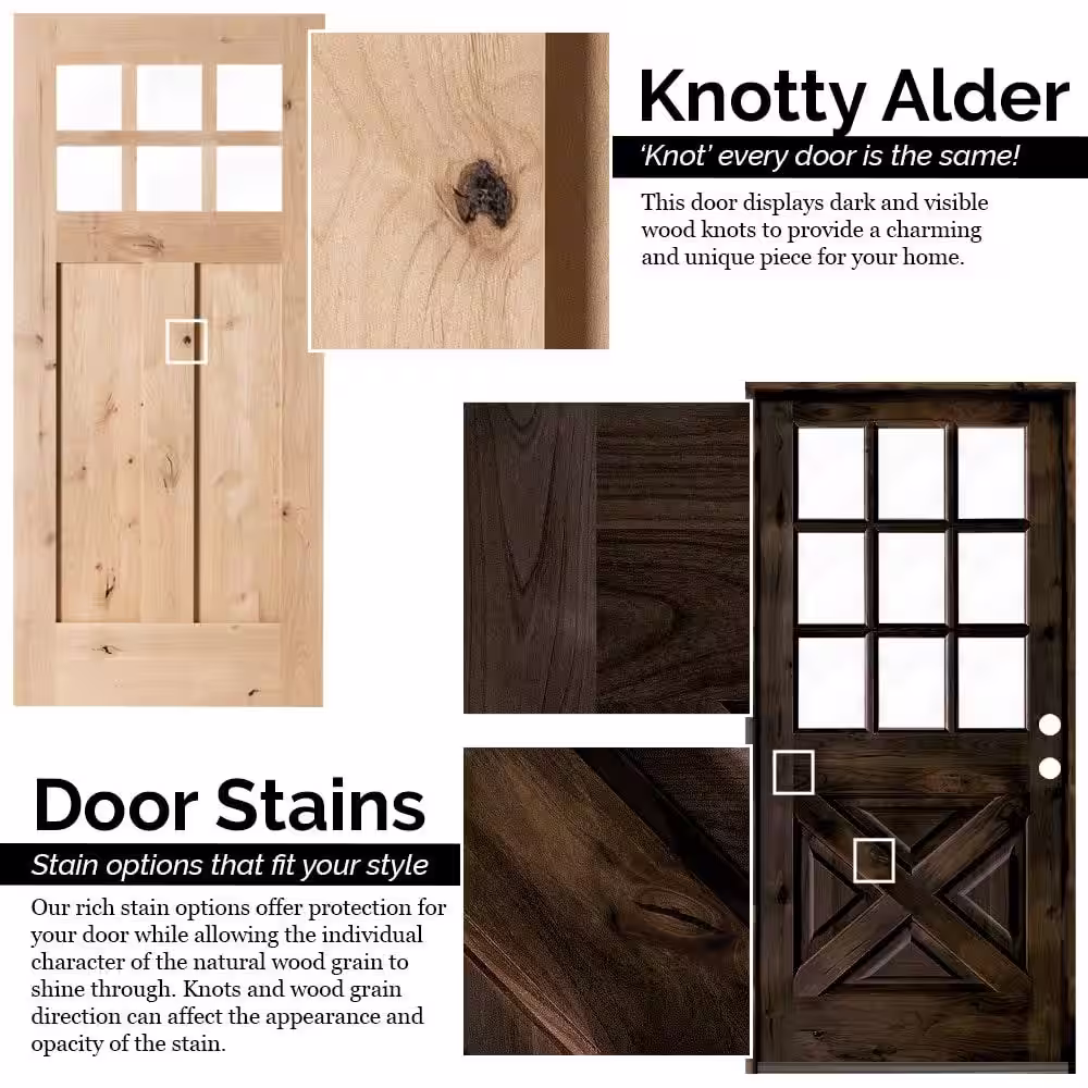 Krosswood Doors 48 in. x 80 in. Rustic Knotty Alder 2-Panel Square Top Left Handed Solid Core Wood Double Prehung Interior French Door