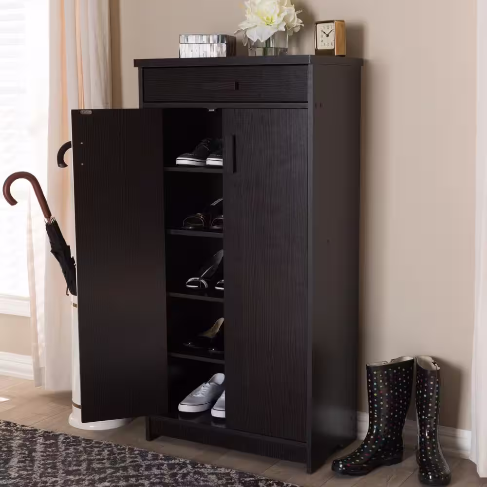Baxton Studio 48.43 H 15-Pair 6-Tier Brown MDF Shoe Rack