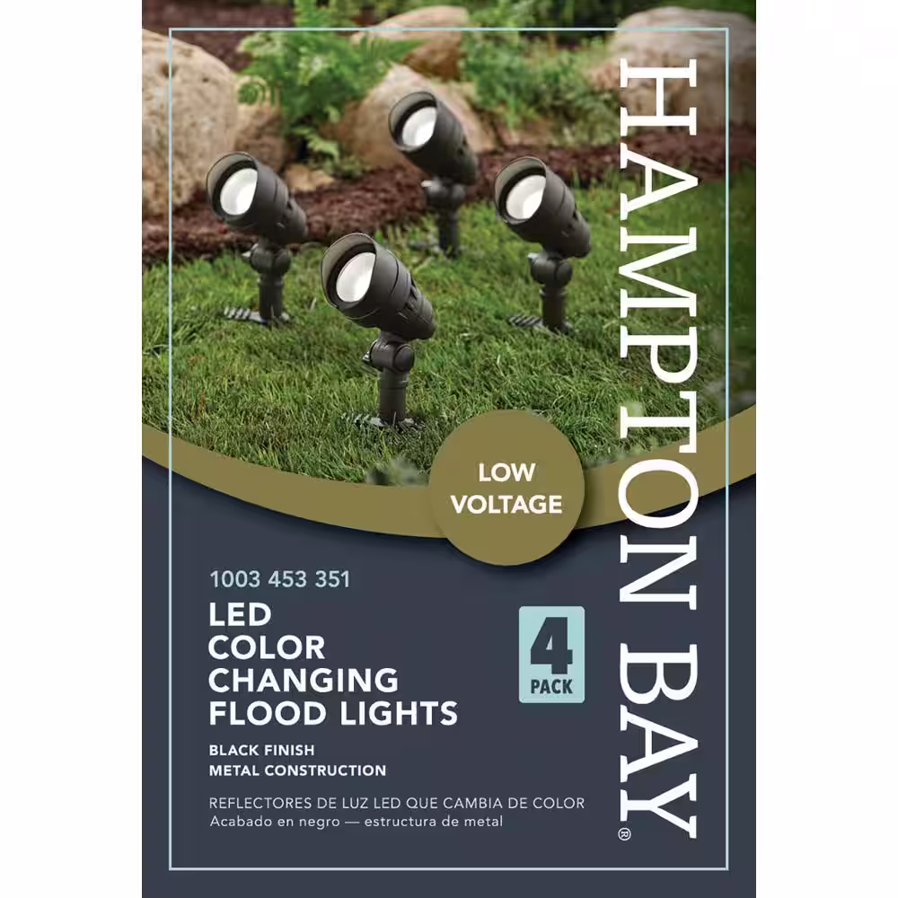 Hampton Bay 20-Watt Equivalent Millennium Black Adjustable Light Color Integrated LED Outdoor Landscape Flood Light (4-Pack)