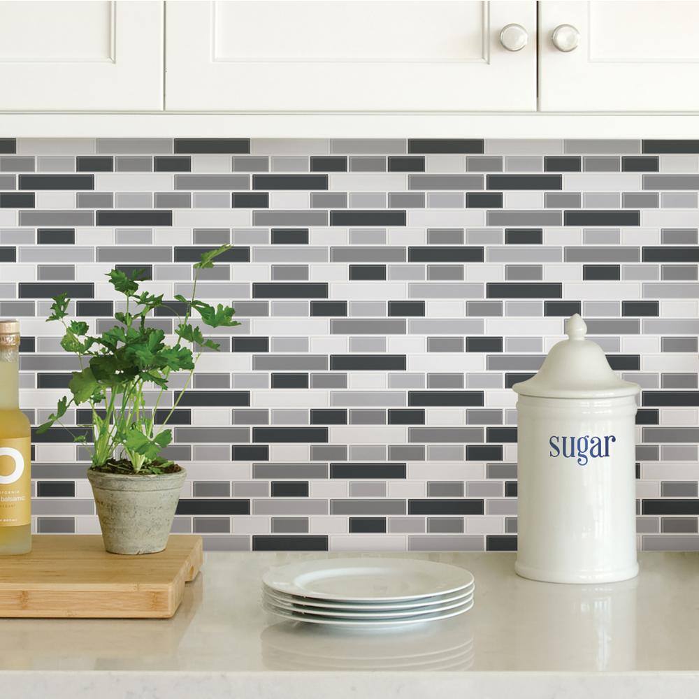 InHome Black Vinyl Smoked Glass Peel Stick Backsplash Tiles