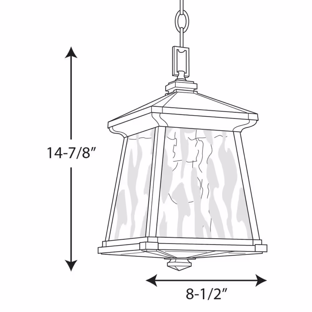 Progress Lighting Mac Collection 1-Light Textured Black Water Patterned Glass Craftsman Outdoor Hanging Lantern Light