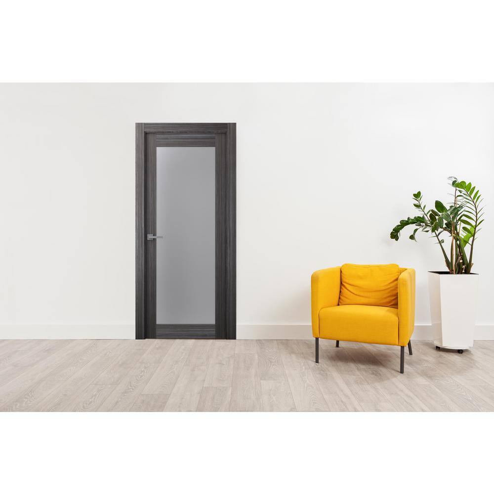 Belldinni 36 in. x 96 in. Right-Hand Solid Core Full Lite Frosted Glass Gray Oak Wood Composite Single Prehung Interior Door