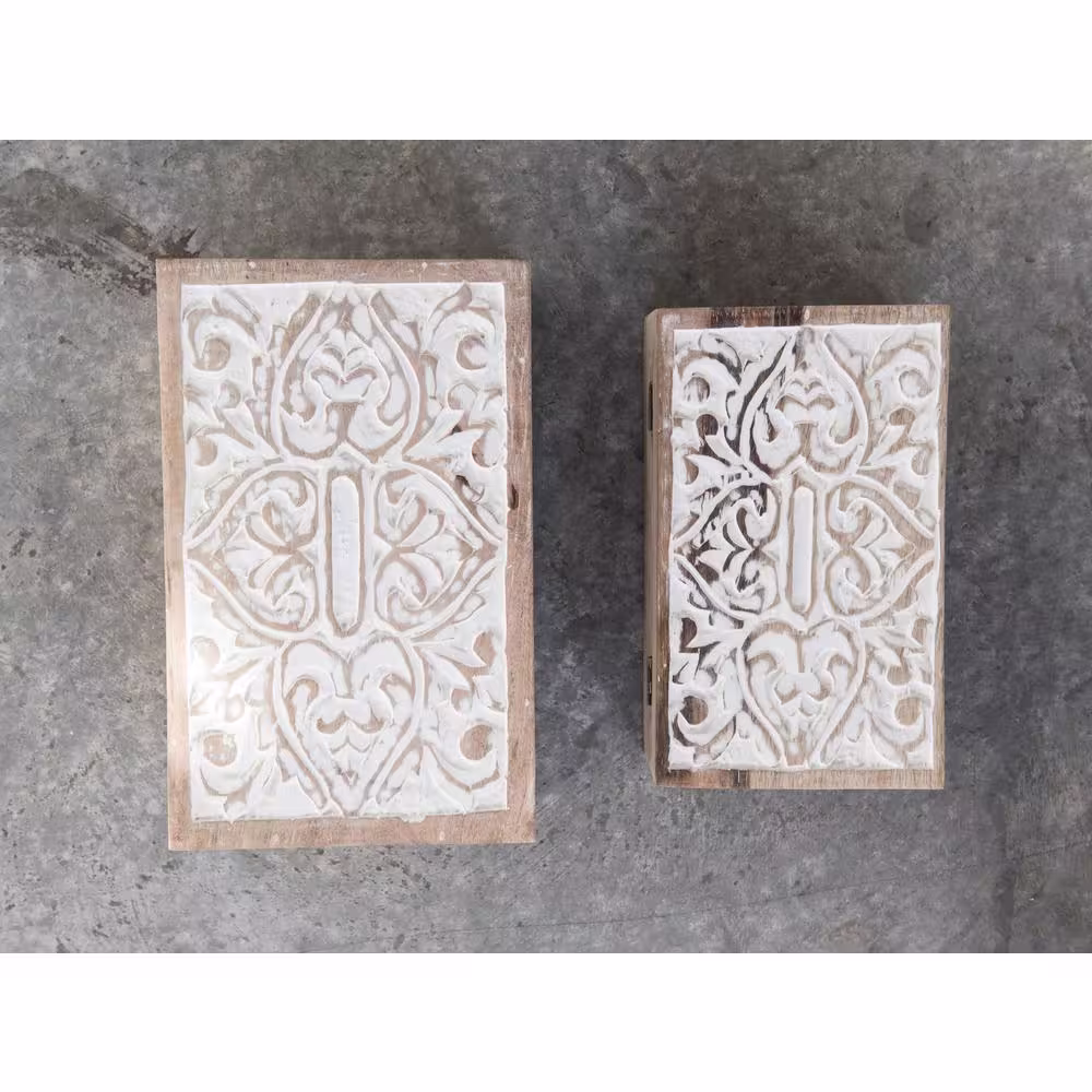 Storied Home Rectangle Mango Wood Decorative Box with Lid (Set of 2 Sizes)
