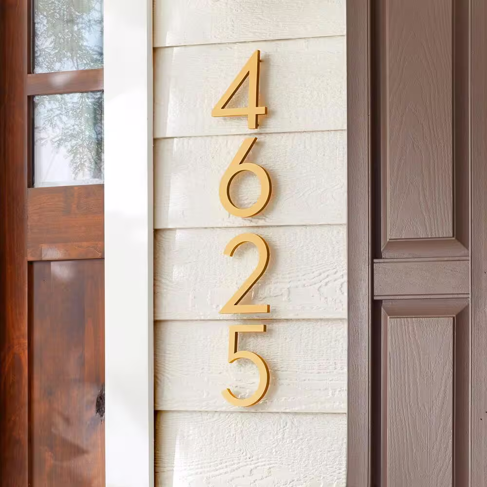 Everbilt 8 in. Brushed Brass Aluminum Floating or Flat Modern House Number 5