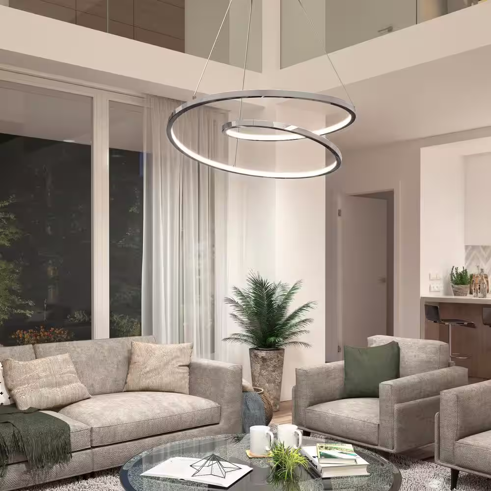 Artika Salto 26-Watt 1 Light Chrome Modern 3 CCT Integrated LED Pendant Light Fixture for Dining Room or Kitchen