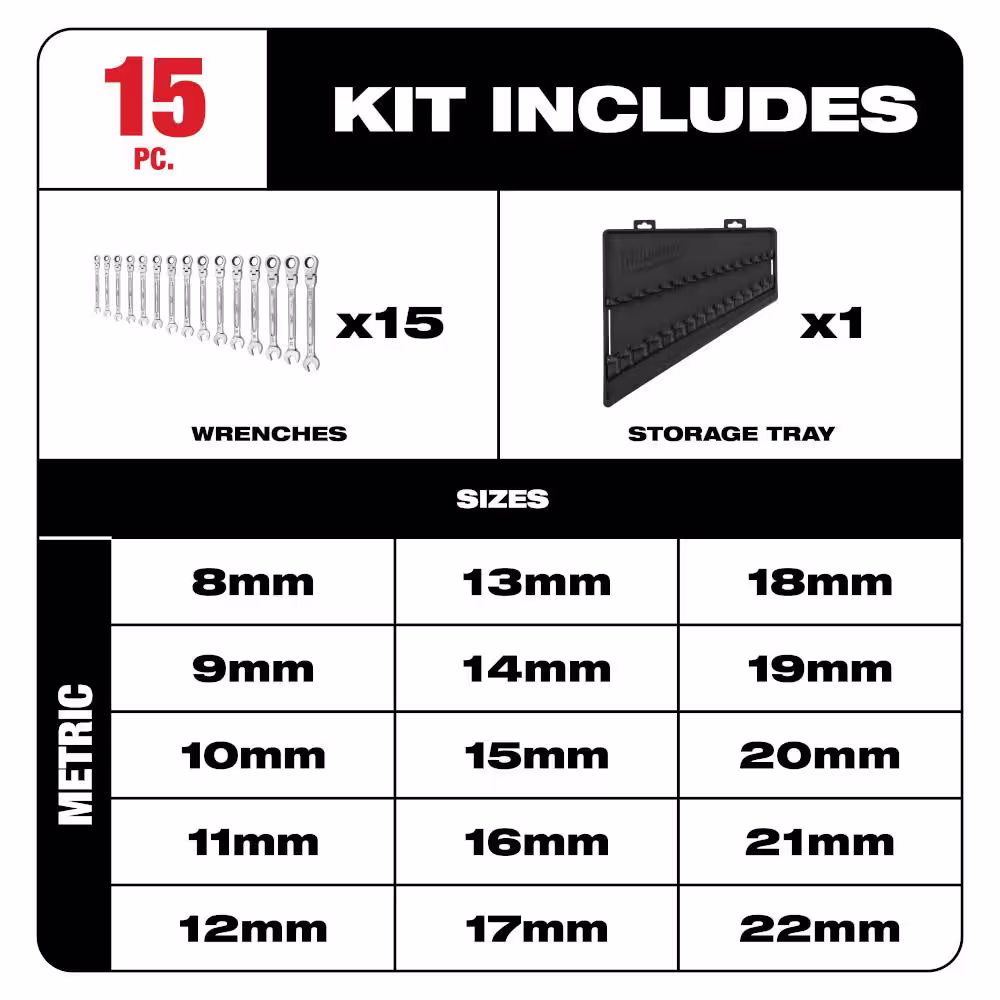 Milwaukee SAE/Metric Combination Ratcheting Wrenches with 1/2 in. Drive SAE/Metric Ratchet & Socket Mechanics Tool Set (77-Piece)