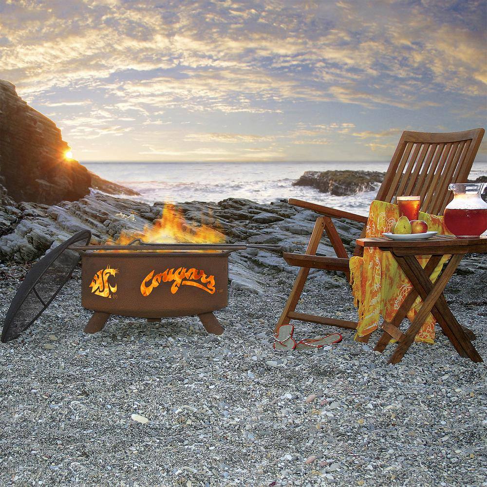 None Washington State 29 in. x 18 in. Round Steel Wood Burning Fire Pit in Rust with Grill Poker Spark Screen and Cover