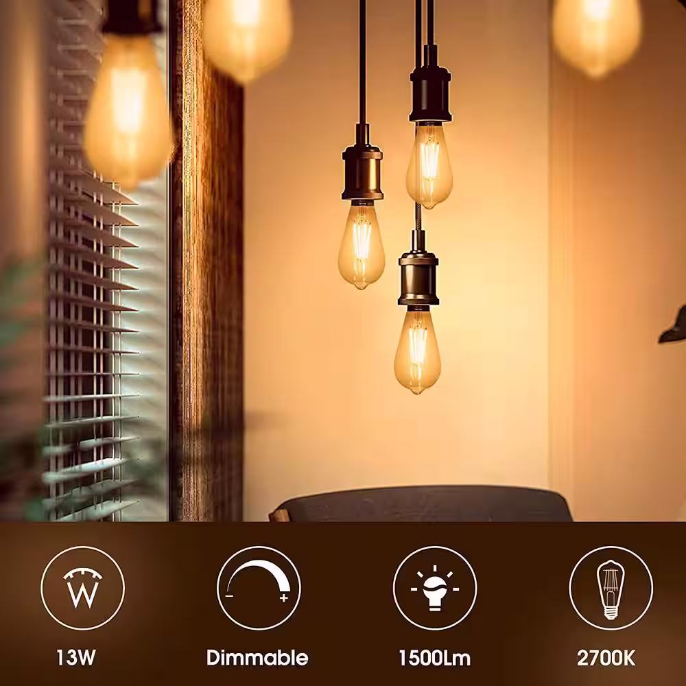 YANSUN 150-Watt Equivalent ST64 Dimmable LED Edison Light Bulb in Warm White (8-Pack)