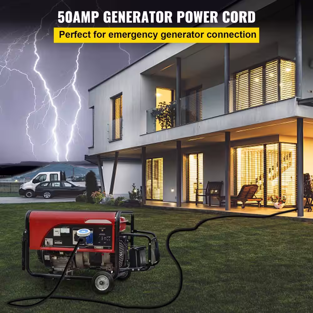 VEVOR 36 ft. 50 Amp Generator Power Cord 6/3 and 8/1 AWG Copper Wire Extension Cord with Handles for RV Trailer Camper