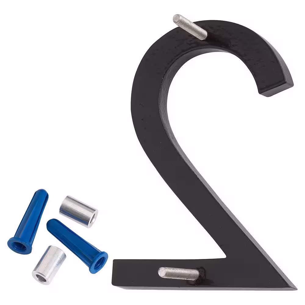 Montague Metal Products 16 in. Black Aluminum Floating or Flat Modern House Number 2