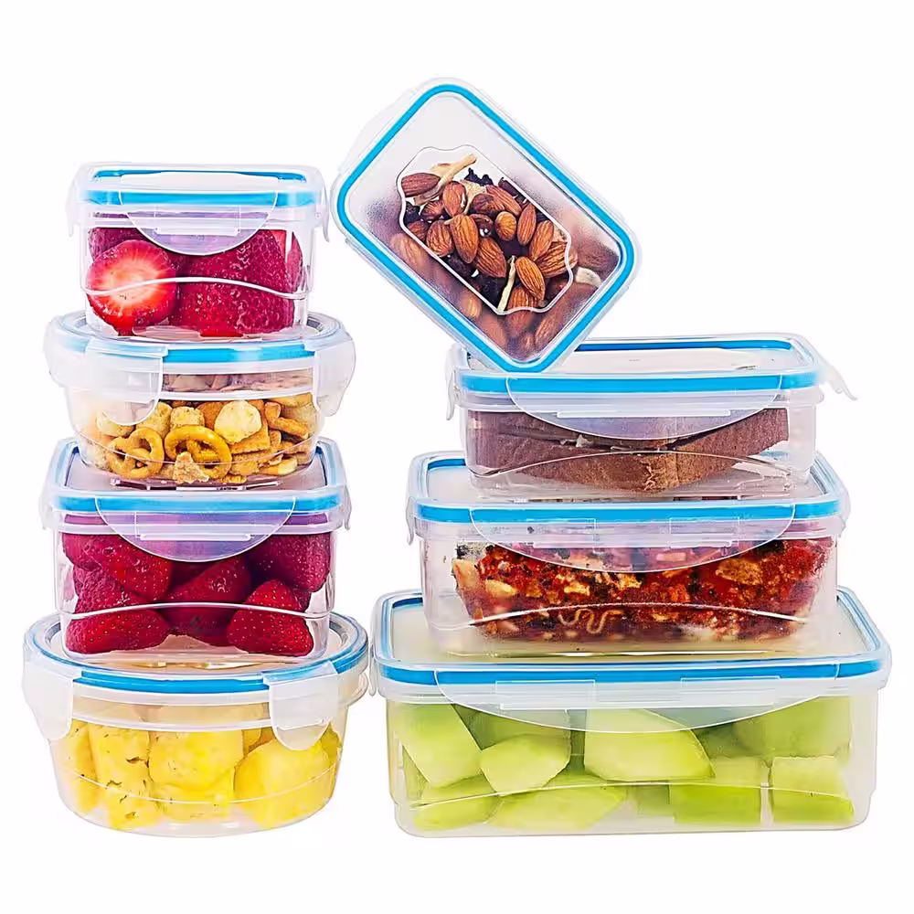 None 16-Piece Durable Meal Prep Plastic Food Containers with Snap Lock Lids - Blue
