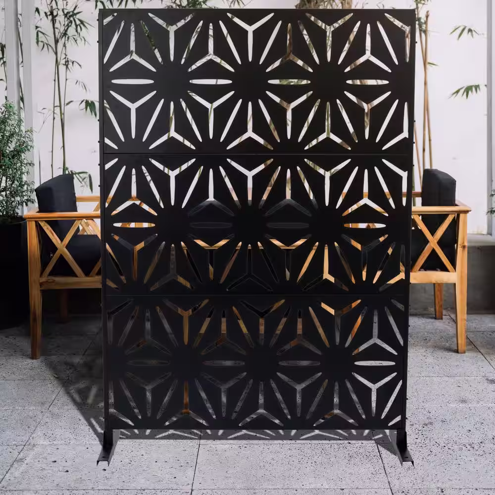 Seafuloy 76''H x 47.2''W Decorative Privacy Screen Panel Outdoor Metal Patio Fence Rectangle Black