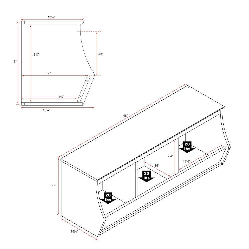 Prepac 36 in. H x 46 in. W x 15.75 in. D White Wood 6-Cube Organizer