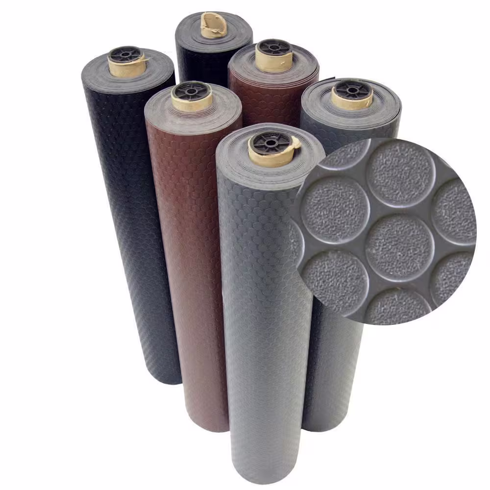 Rubber-Cal Coin Grip 4 ft. x 25 ft. Black Commercial Grade PVC Flooring
