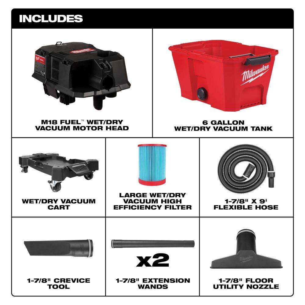 Milwaukee M18 FUEL 6 Gal. Cordless Wet/Dry Shop Vacuum & SAWZALL Reciprocating Saw w/M18 High Output 6.0Ah Batteries (2-Pack)