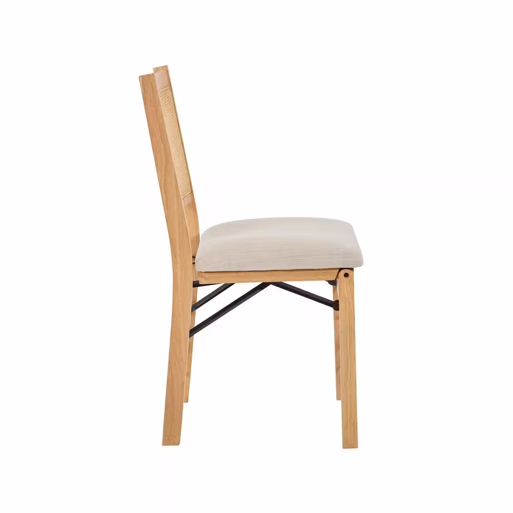 Powell Company Tara Natural Cane Back Folding Chair with Linen Fabric Seat