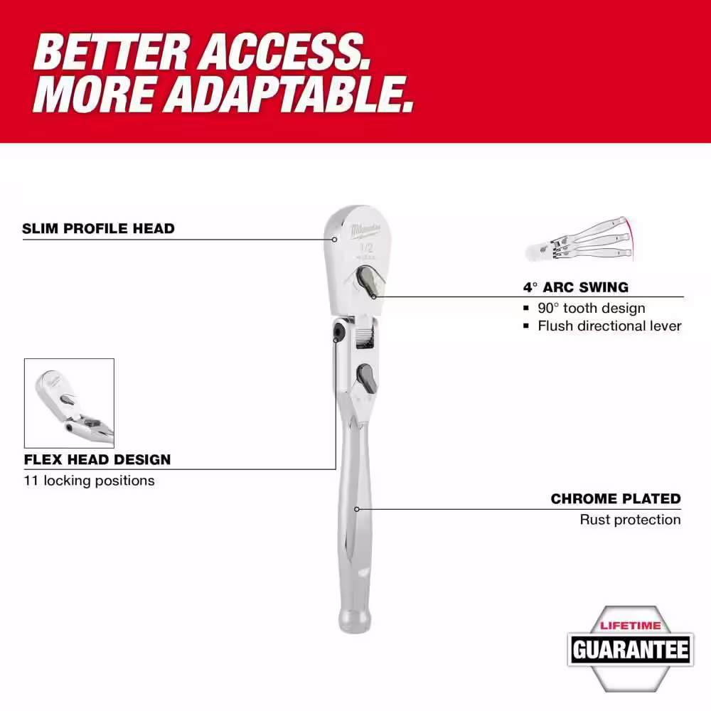 Milwaukee 1/2 in. Drive 11 in. Flex Head Ratchet