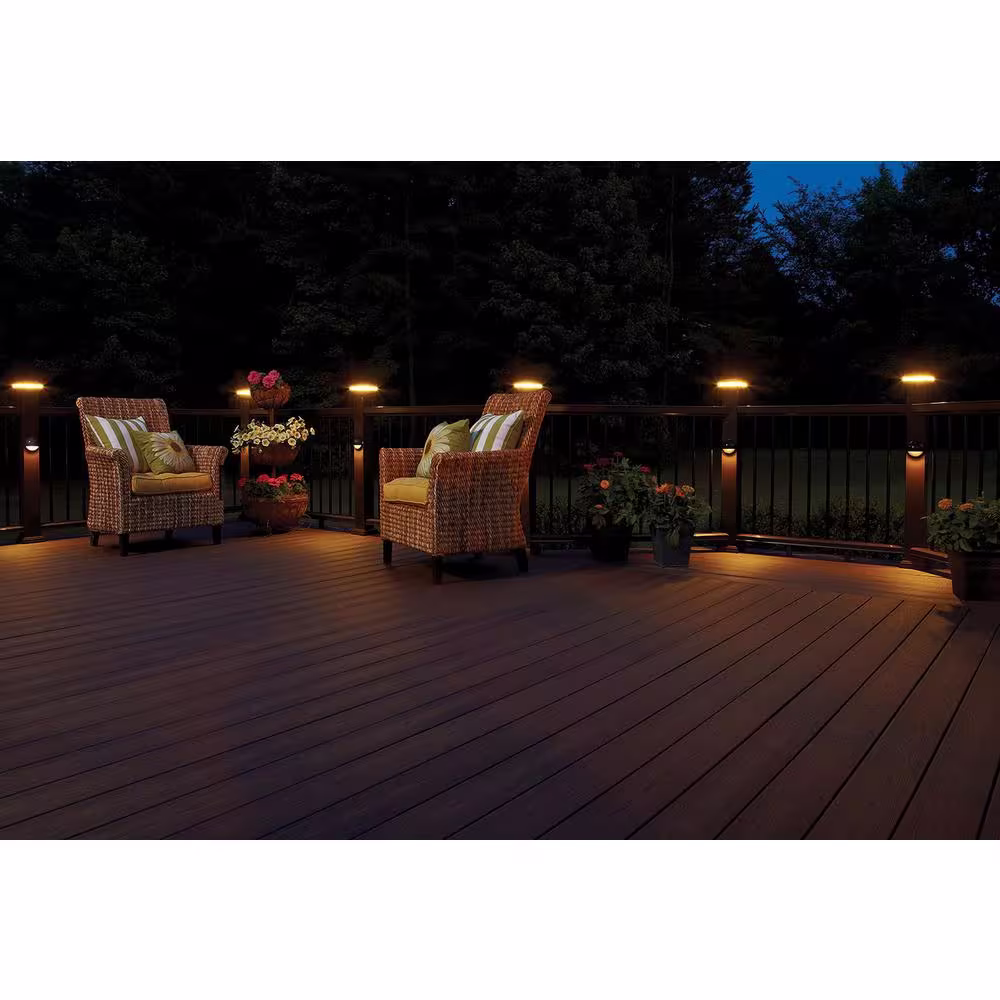 Fiberon 5 in. x 5 in. Tranquil White Integrated LED Fits Post Sleeve Hardwired Pyramid Top Halo Deck Post Cap Light