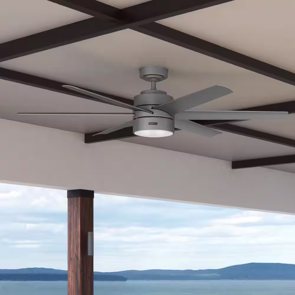 Hunter Solaria 60 in. Integrated LED Indoor/Outdoor Matte Silver Ceiling Fan with Light Kit and Wall Control