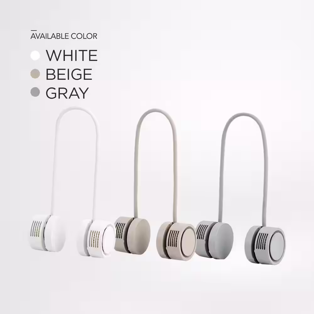 None Rolling Bladeless 1.5 in. 3 Speeds Rechargeable Personal Fan with Flexible Neckband in White