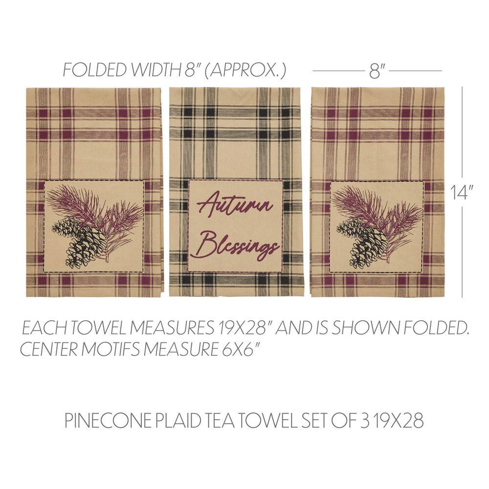 VHC BRANDS Connell Multicolored Seasonal Plaid Pinecone Muslin Cotton Kitchen Towel Set (Set of 3)