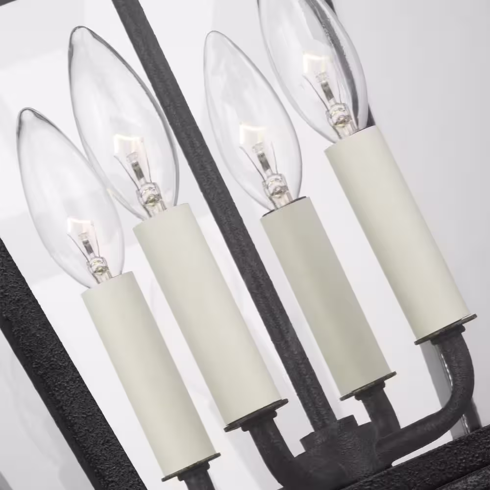 None Falmouth 4-Light Dark Weathered Zinc Outdoor Hanging Lantern Pendant Light with Clear Glass Panels