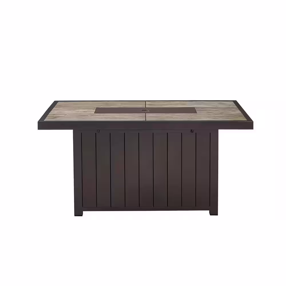 Hampton Bay Belize 51 in. W x 25 in. H Rectangle Aluminum Liquid Propane Fire Pit in Dark Brown