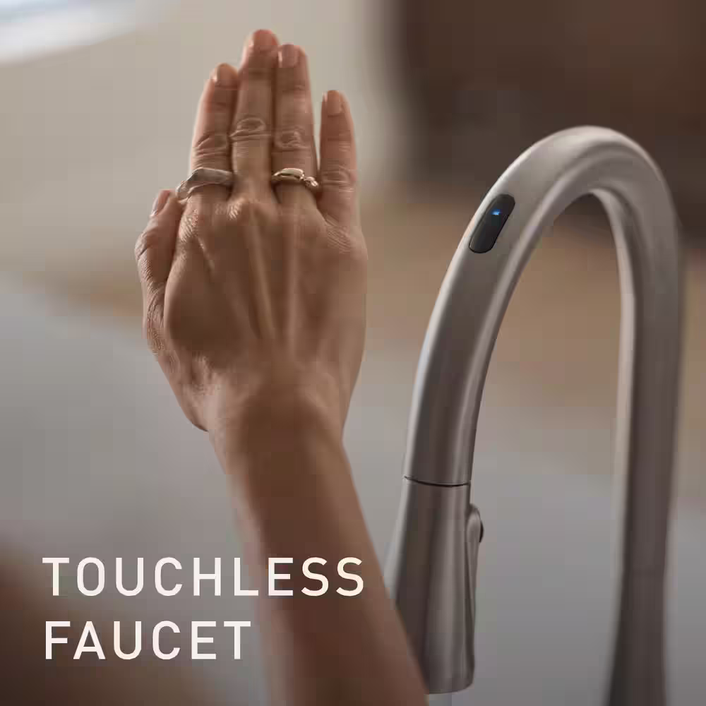 MOEN Brantford Single-Handle Smart Touchless Pull Down Sprayer Kitchen Faucet with Voice Control and Power Boost in Stainless