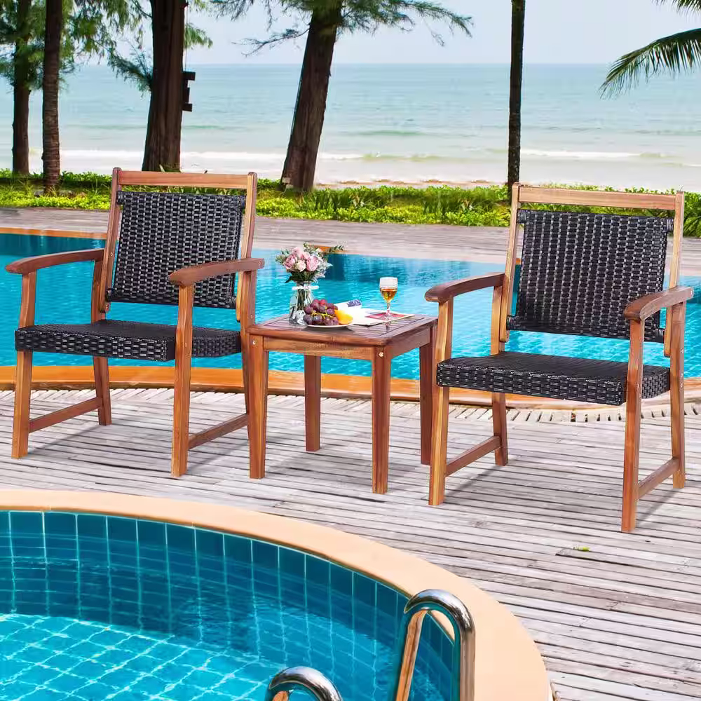 Alpulon Brown 3-Piece Acacia Wood Outdoor Patio Bistro Set with Coffee Table