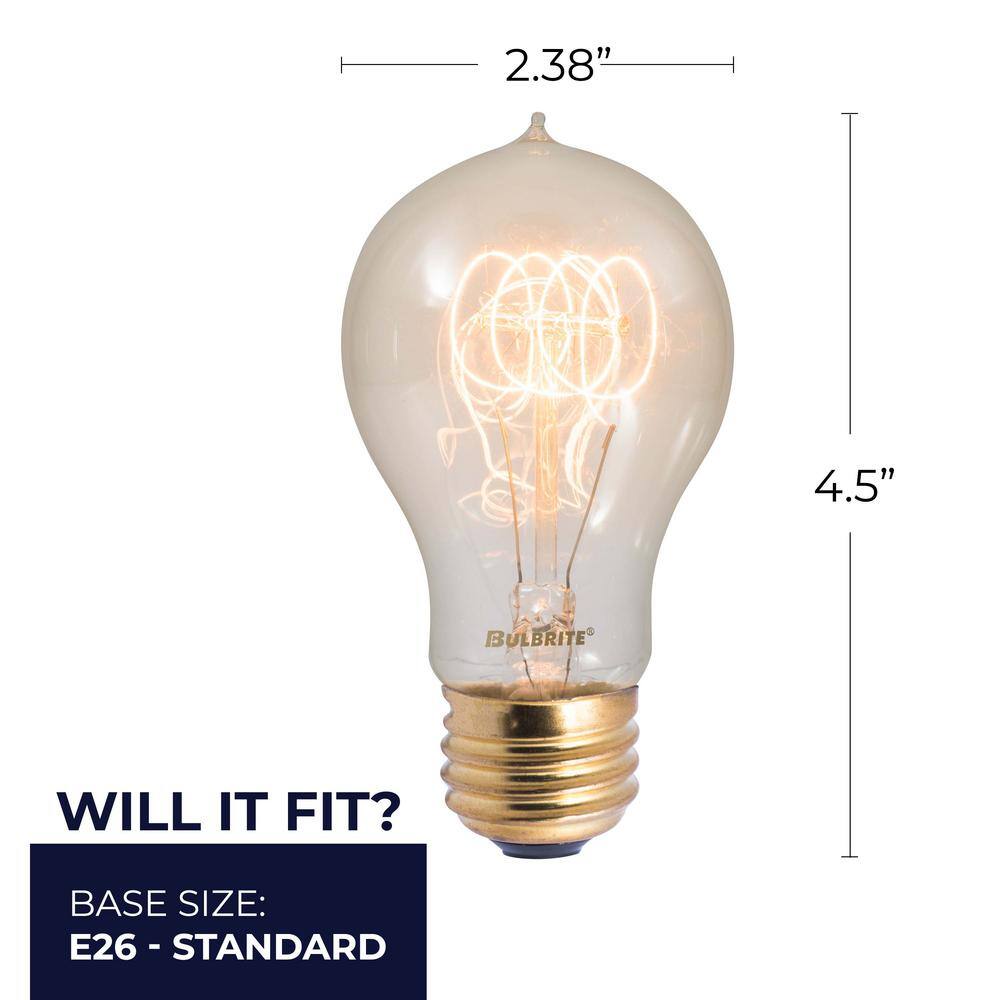 Bulbrite 40-Watt A19 Amber Light 2200K Medium Base (E26)Dimmable Antique Nostalgic Loop Incandescent Light Bulb(4-pack)