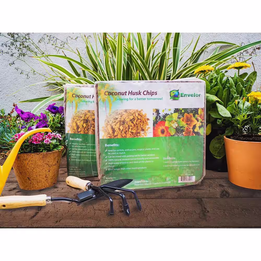 ENVELOR:Envelor 10 lbs. Natural Coco Coir Husk Chips Coconut Coir Fiber Mulch (4-Pack)