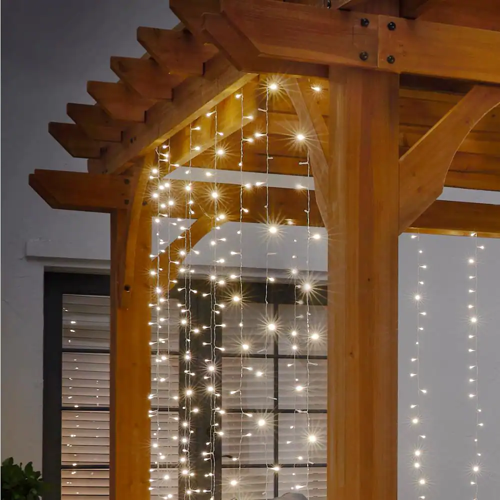 Hampton Bay 300-Light 10 ft. Indoor/Outdoor Plug-In Integrated LED Mini Bulb 10-Strand Willow Curtain String Light Set, 4-Pack