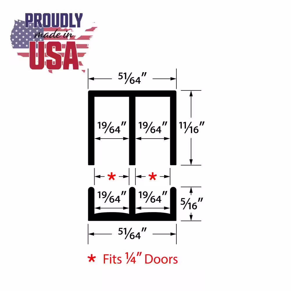 None 11/16 in. D x 51/64 in. W x 36 in. L Black Styrene Plastic Sliding Bypass Track Moulding Set for 1/4 in. Doors (1-Pack)